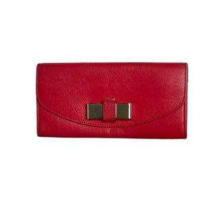 Chloe | Red Leather Gold Bow Lily Long Wallet